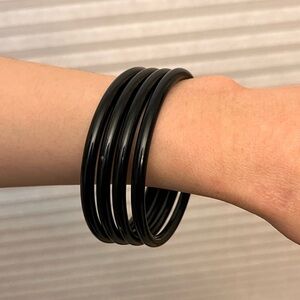 Hard Plastic Black Goth Punk Grunge 80s Bangle Bracelets Set of 4 Indie Sleaze